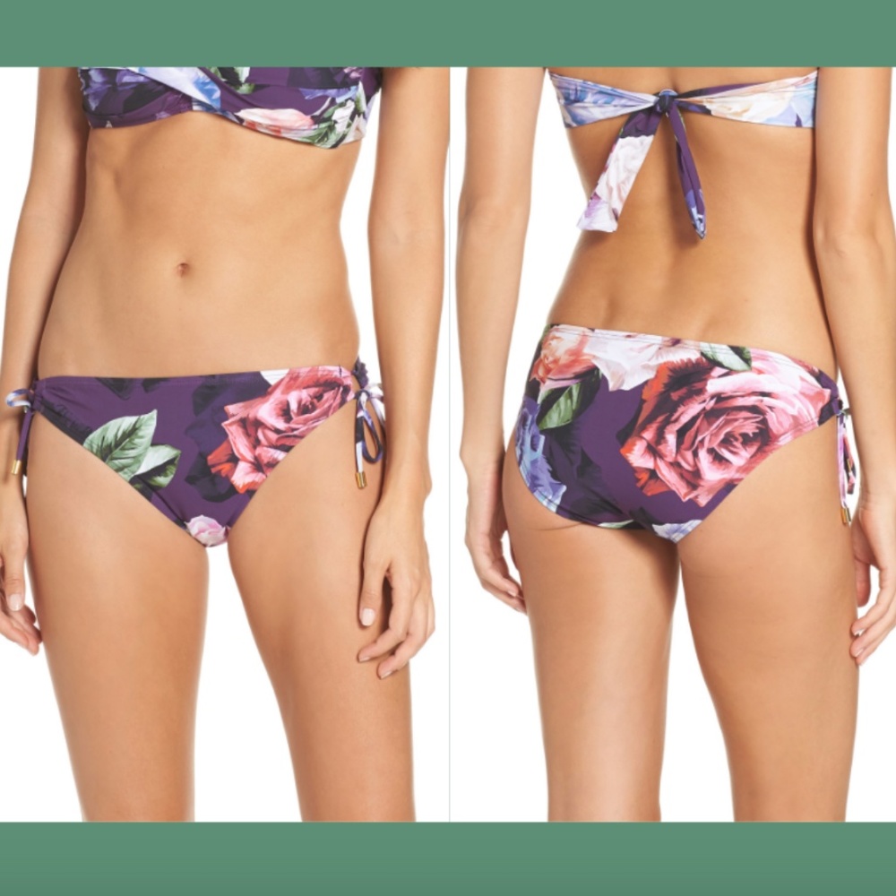 NEW La Blanca Roses Side Tie Floral Hipster Bikini Bottom SZ 8‎